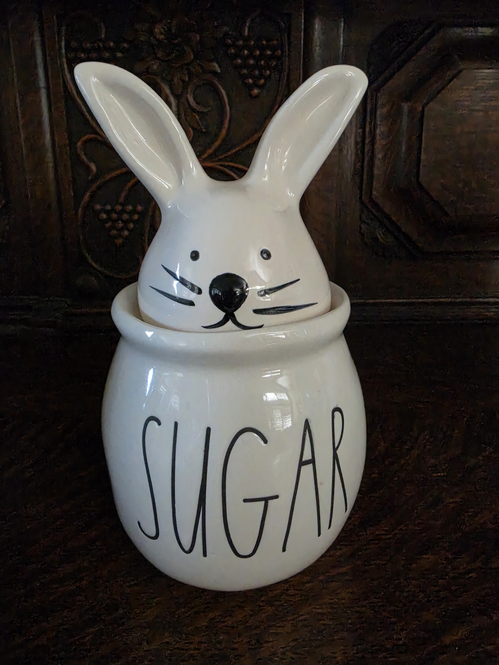 Rae Dunn Sugar Canister with Bunny Lid White Ceramic